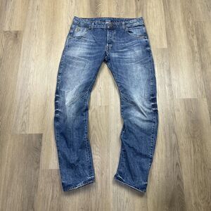 G-Star RAW Arc 3D Slim Jeans Mens 34x32 Blue Medium Wash Distressed Faded Denim
